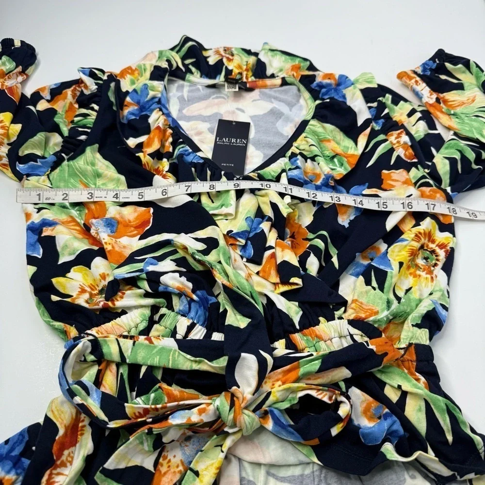 Lauren Ralph Lauren Floral Jersey Belted Peplum Top Women M Ruffles Tropical - Picture 12 of 15